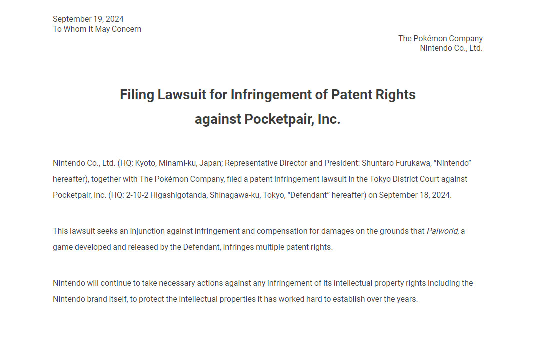 nintendo-pocketpair-palworld-droit-propriete-intellectuel