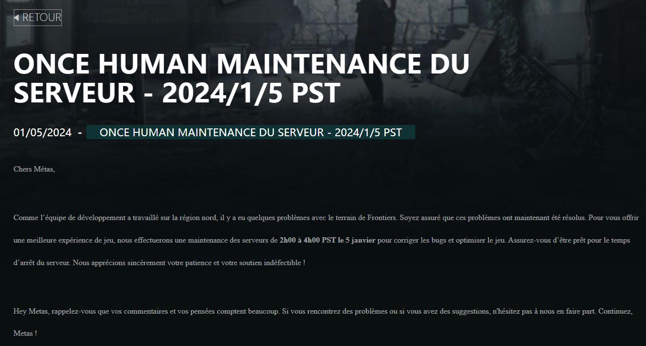 once-human-maintenance-news