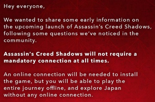 assassins-creed-shadows-tweet-connexion-obligatoire