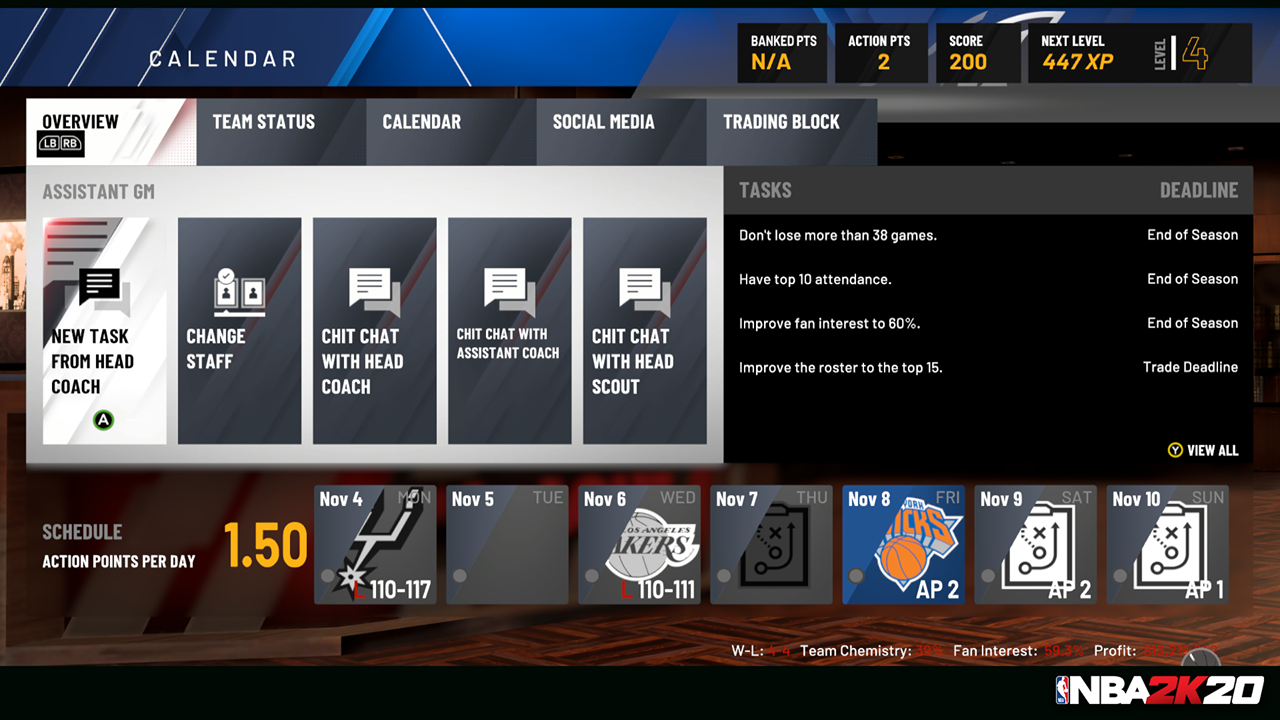 Présentation des modes MyGM et MyLeague