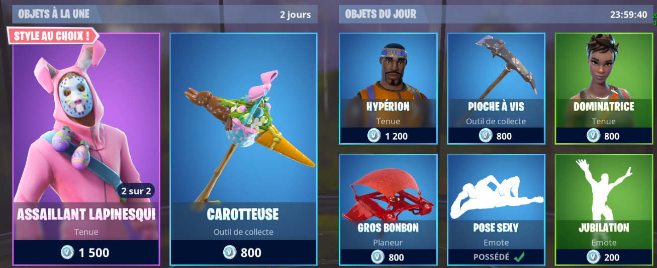 Boutique du jour sur Fortnite
