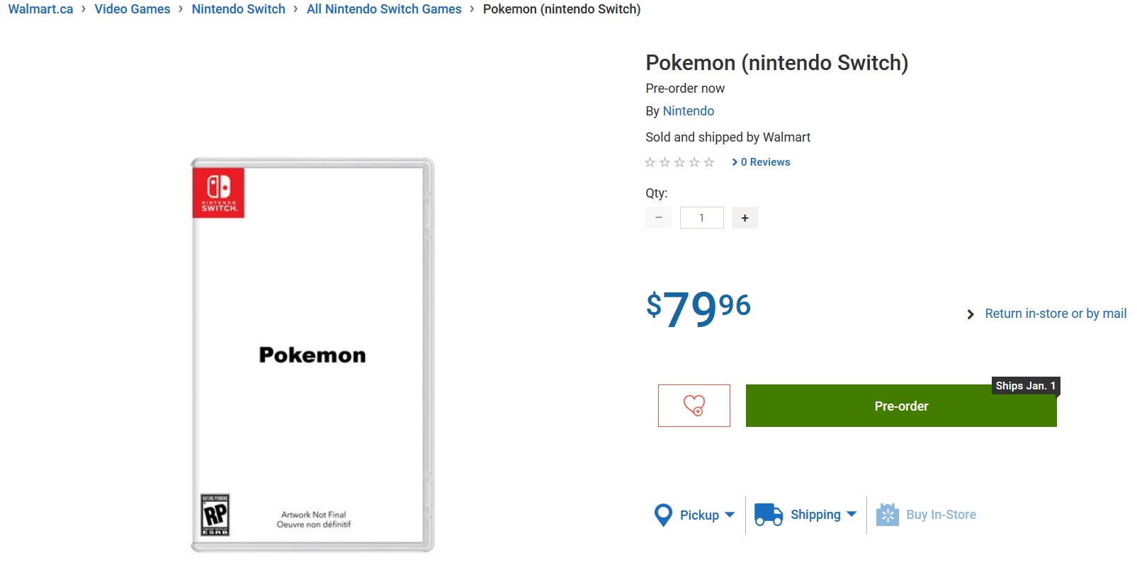 Pokemon Switch leak par Walmart