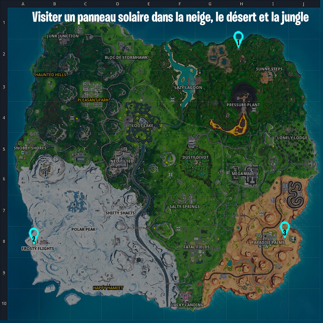 carte-fortnite-visiter-panneaux-solaires-neige-jungle-desert-defi-semaine-9-saison-9