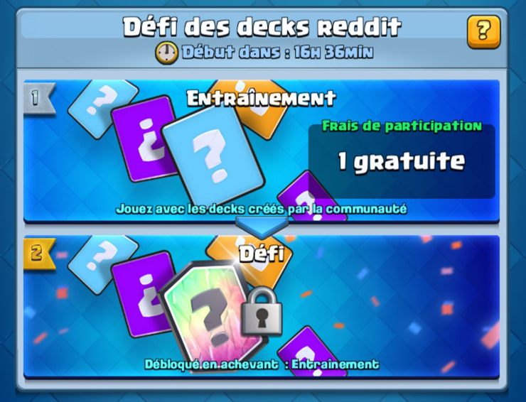 Double défi deck Reddit ce week-end