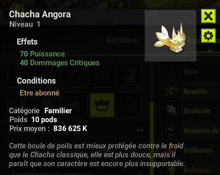 Gros up des familiers sur la Bêta