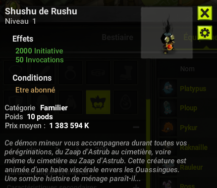 Gros up des familiers sur la Bêta