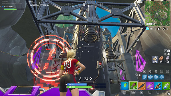 Carte : bâtiment à Tilted Towers et fusée présente