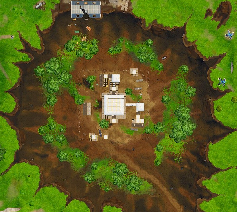 Carte : bâtiment à Tilted Towers et fusée présente