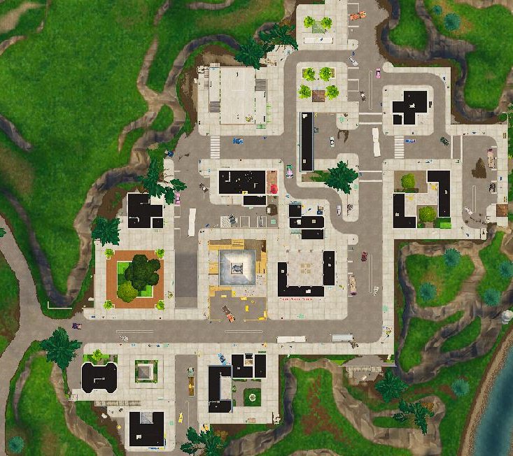 Carte : bâtiment à Tilted Towers et fusée présente