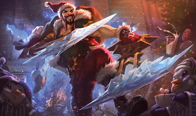 Splash-art du skin Draven Père Noël