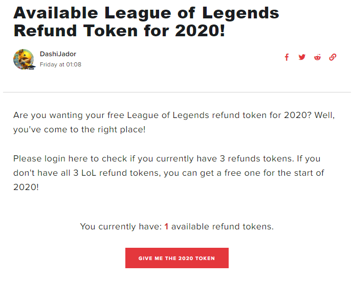 Riot Games offre un jeton de remboursement gratuit pour 2020
