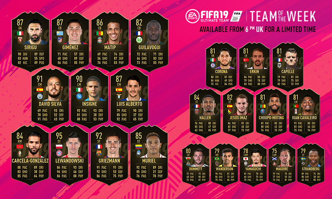 FIFA 19 : TOTW, l’équipe de la semaine 44 – FUT