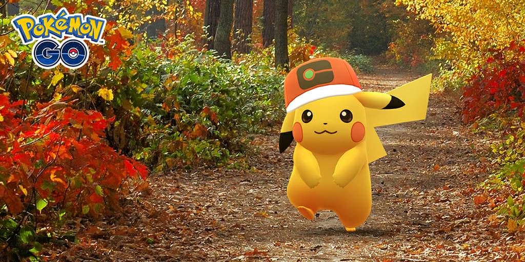 Pikachu à Casquette Monde et shiny dans les Heures de Pokémon Vedette d’octobre sur Pokémon GO