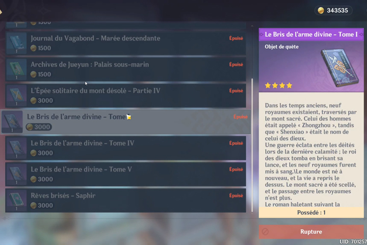 Le Bris de l’arme divine Genshin Impact, où trouver les tomes ?