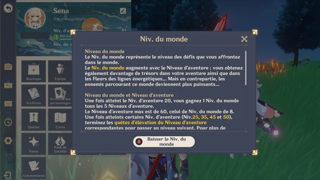 Niveau du monde Genshin Impact, comment l’augmenter ou le baisser ?