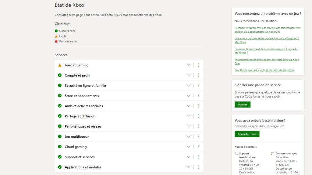 Etat Xbox Live, statut des services et server status