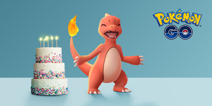 5e anniversaire de Pokémon GO avec Pikachu Ballon et Darumarond shiny