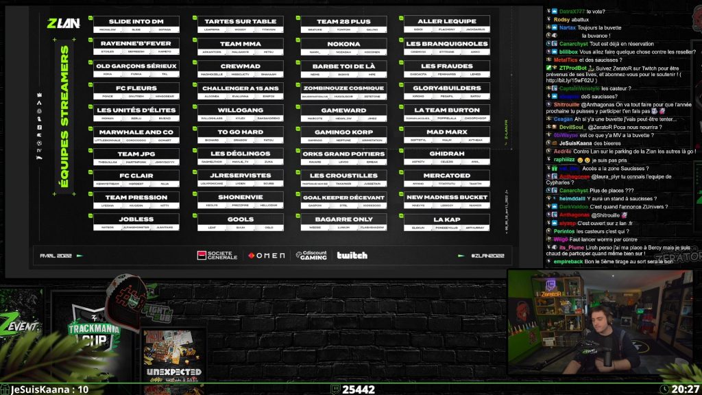 ZLAN 2022, équipes et teams de streamers, liste des participants