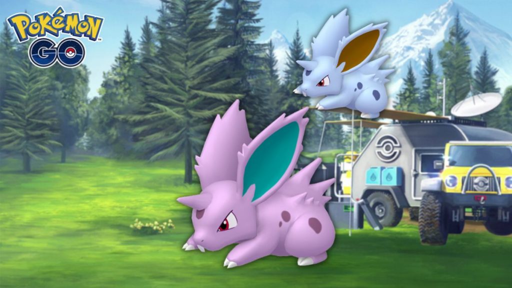 Nidoran male (shiny) dans les Heures de Pokémon Vedette d’août 2022 sur Pokémon GO