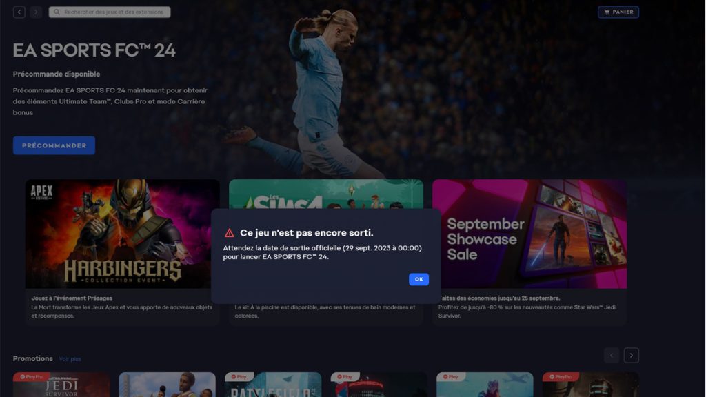 Ce jeu n’est pas encore sorti EA FC 24, pourquoi je n’ai pas accès à l’accès anticipé de FIFA 24 ?