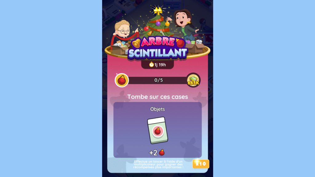 Arbre scintillant Monopoly GO, paliers, récompenses et durée pour l’événement de décembre 2023