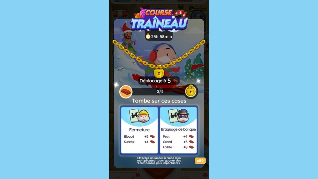 Course traineau Monopoly GO, paliers, récompenses et durée pour l’événement de décembre 2023