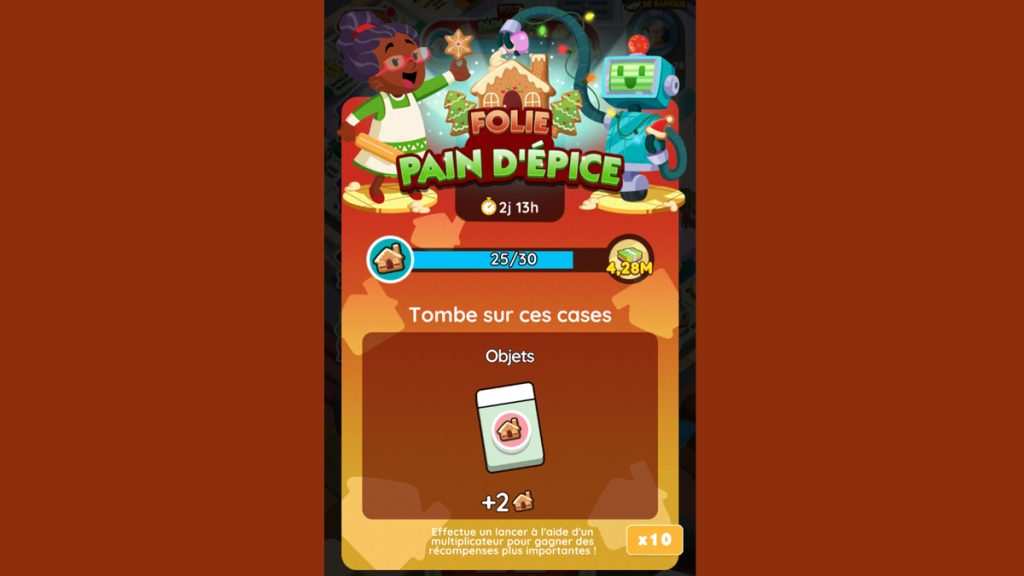 Folie pain d’épice Monopoly GO, paliers, récompenses et durée pour l’événement de décembre 2023