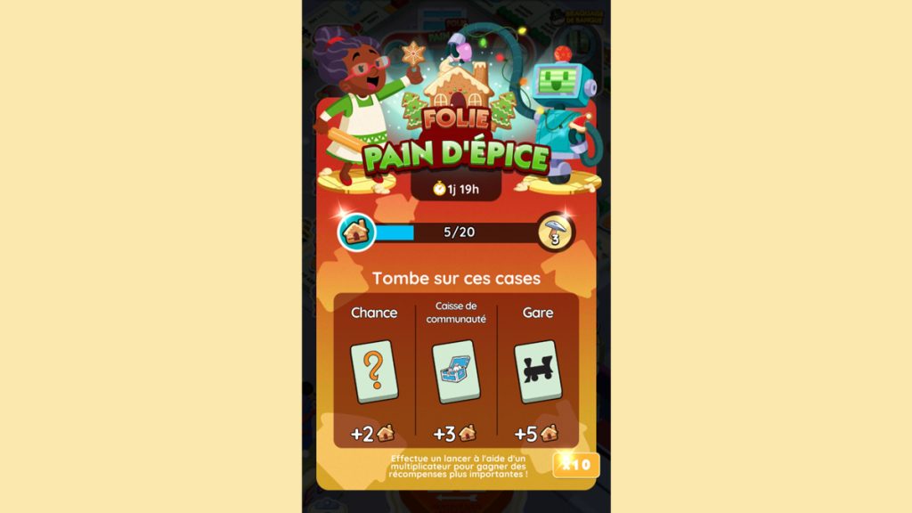 Folie pain d’épice Monopoly GO, paliers, récompenses et durée pour l’événement de décembre 2023