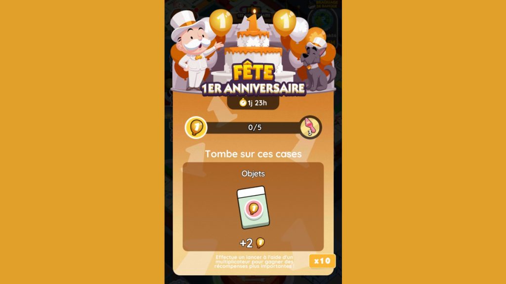 Fête 1er anniversaire Monopoly GO, paliers, récompenses et durée pour l’événement d’avril 2024