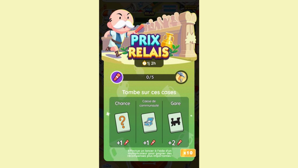 Prix relais Monopoly GO, paliers, récompenses et durée pour l’événement de juillet 2024