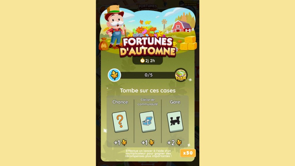 Fortunes d’automne Monopoly GO, paliers, récompenses et durée pour l’événement d’octobre 2024