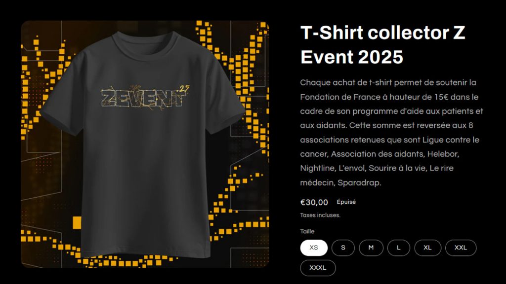 T Shirt doré ZEvent 2025 : comment commander son exemplaire ?